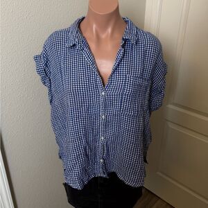 Old Navy Blue Gingham Button Down Top Sz M